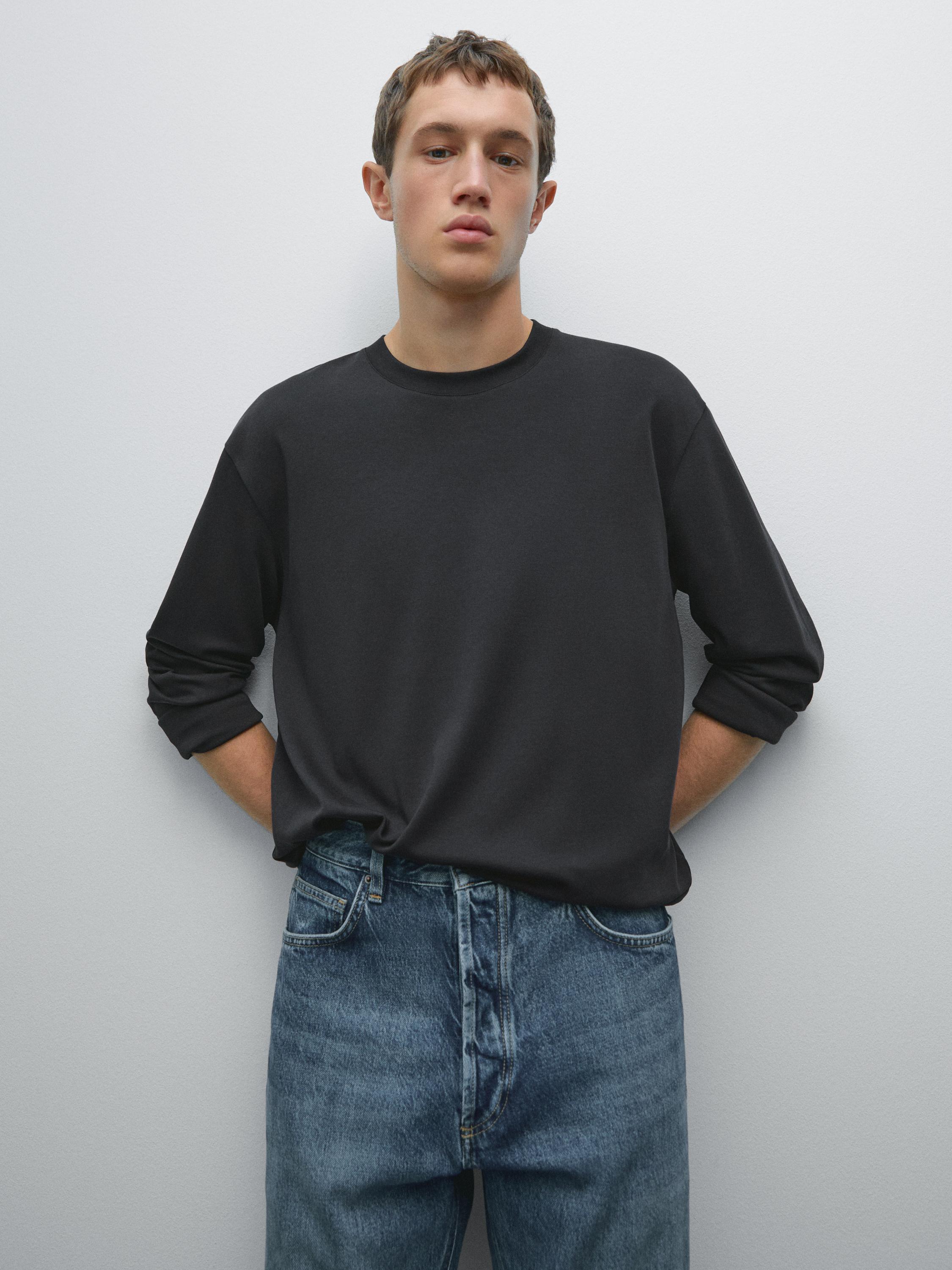 Long sleeve medium weight cotton T-shirt